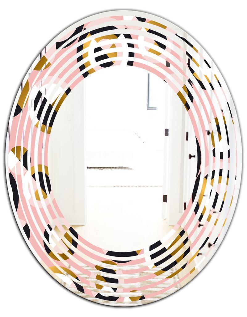 Designq Circular Geometric Shapes Retro Pattern - Modern Round Or Oval Wall Mirror - Wave