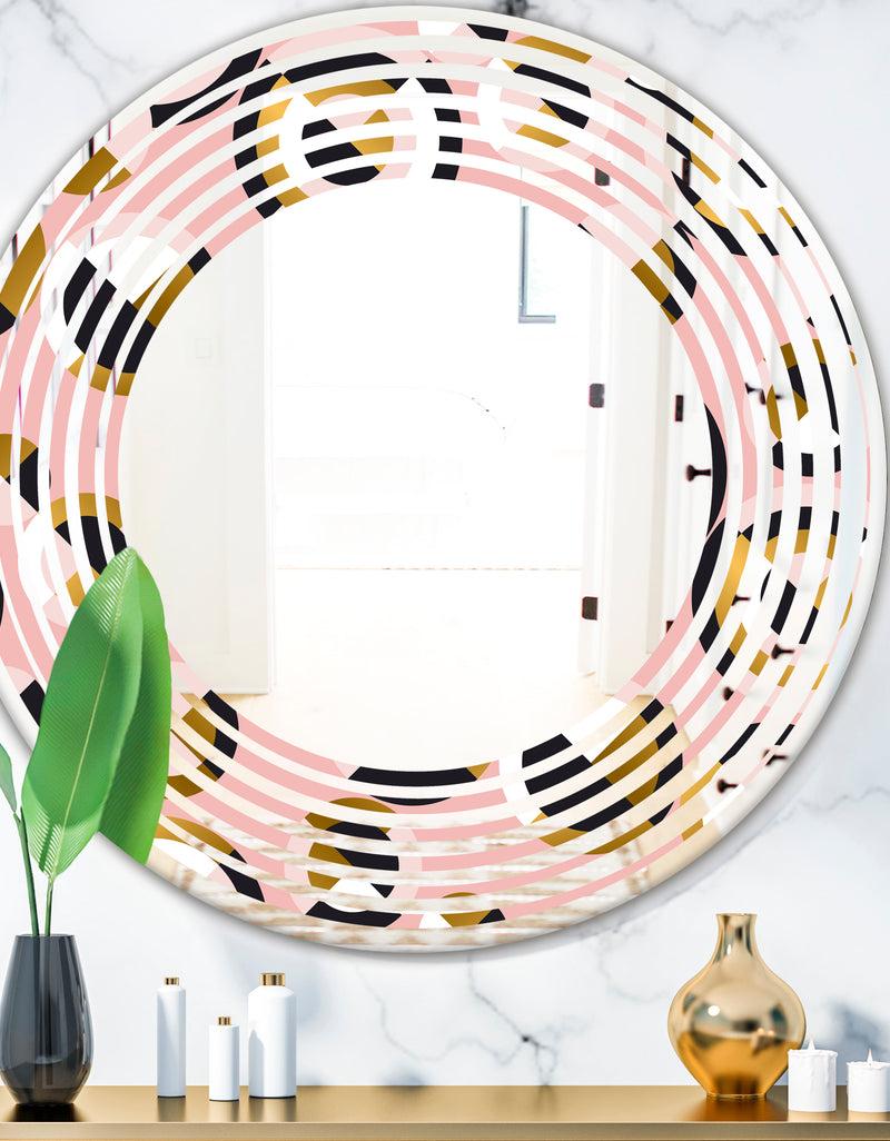 designq Circular geometric shapes retro pattern - Modern Round or Oval Wall Mirror - Wave