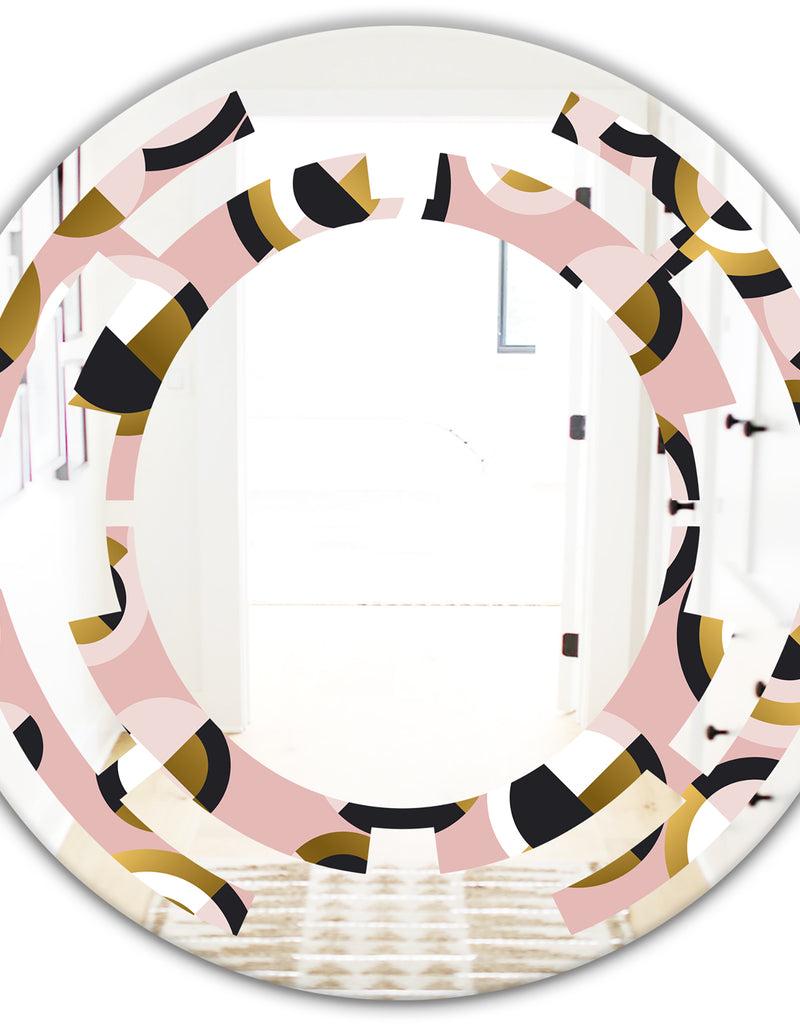 Designq Circular Geometric Shapes Retro Pattern - Modern Round Or Oval Wall Mirror - Space