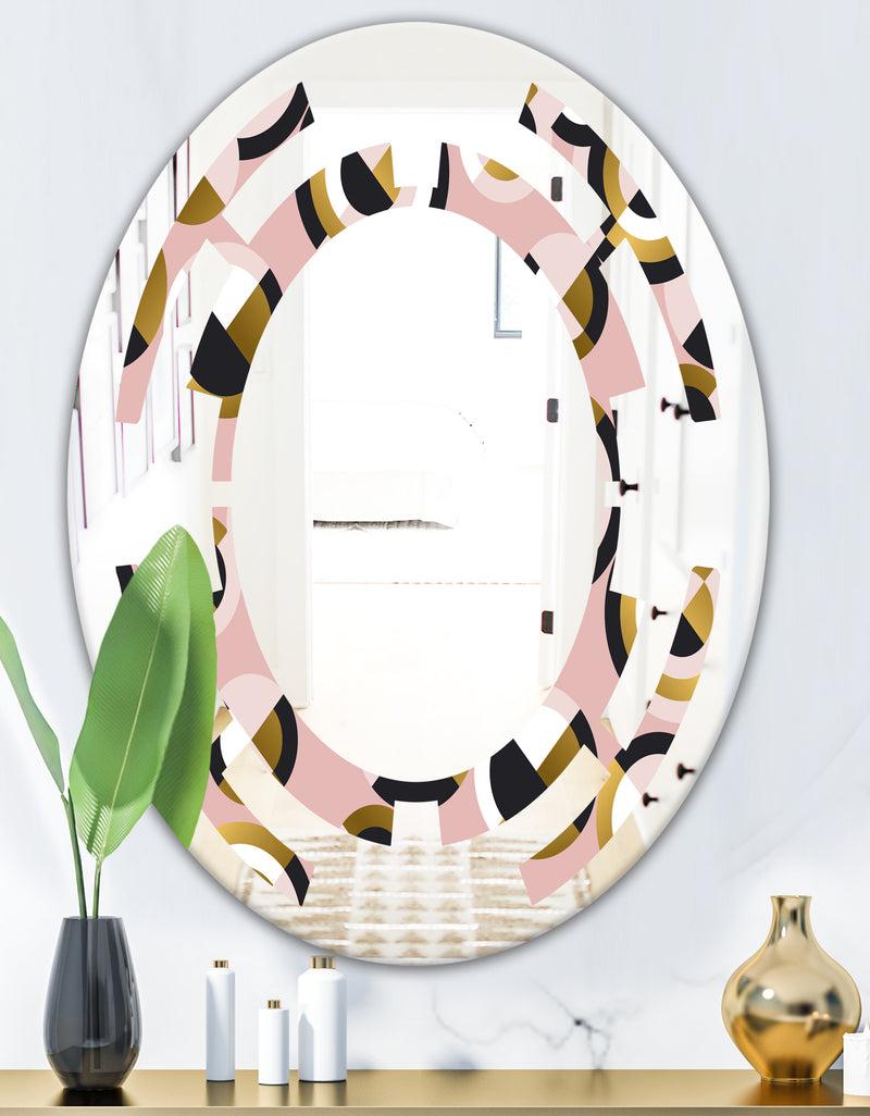 Designq Circular Geometric Shapes Retro Pattern - Modern Round Or Oval Wall Mirror - Space
