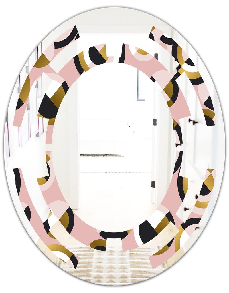 Designq Circular Geometric Shapes Retro Pattern - Modern Round Or Oval Wall Mirror - Space