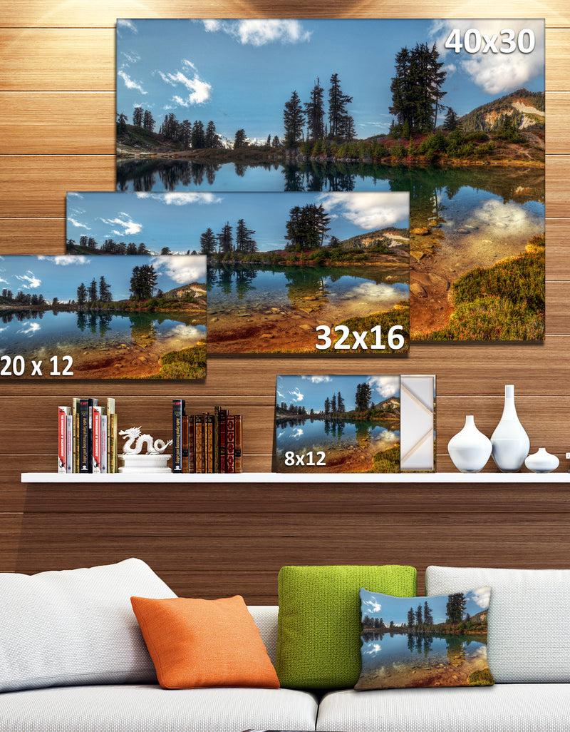 Designq Clear Lake With Row Of Pine Trees - Extra Large Landscape Art Canvas
