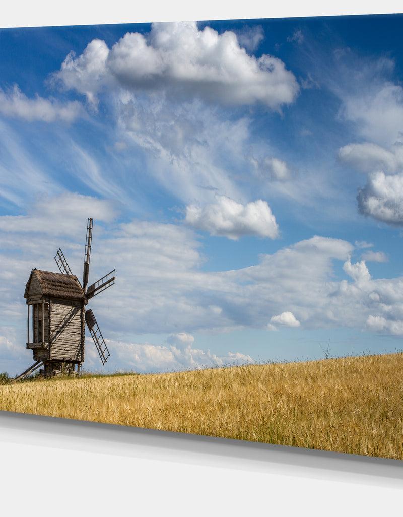 Designq Cloudy Sky And Windmill Summer Day - Landscape Wall Art Canvas Print