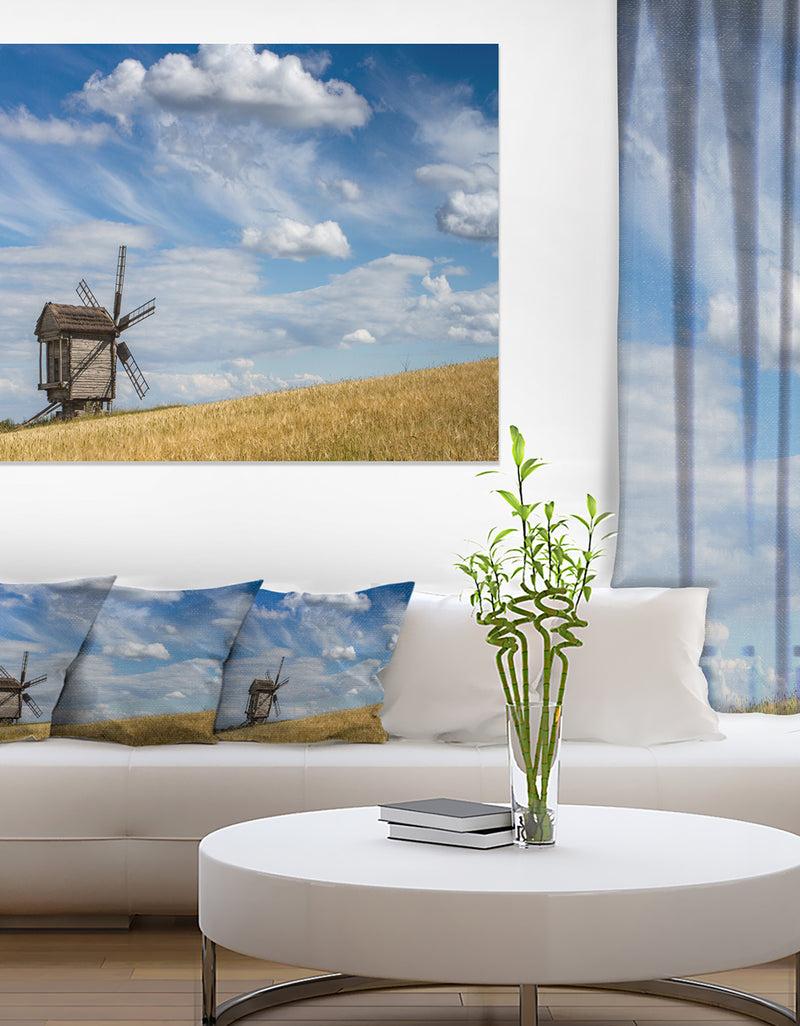 designq Cloudy Sky and Windmill Summer day - Landscape Wall Art Canvas Print