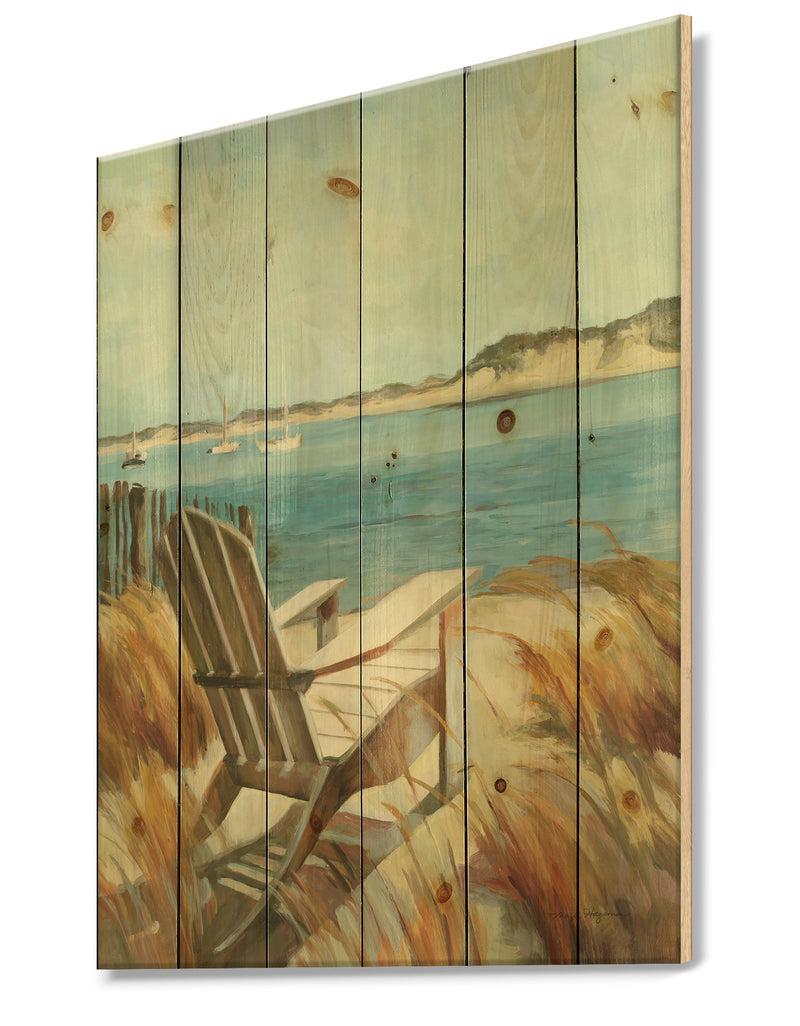 Designq Coastal Chair Relax Beach - Nautical & Coastal Print On Natural Pine Wood