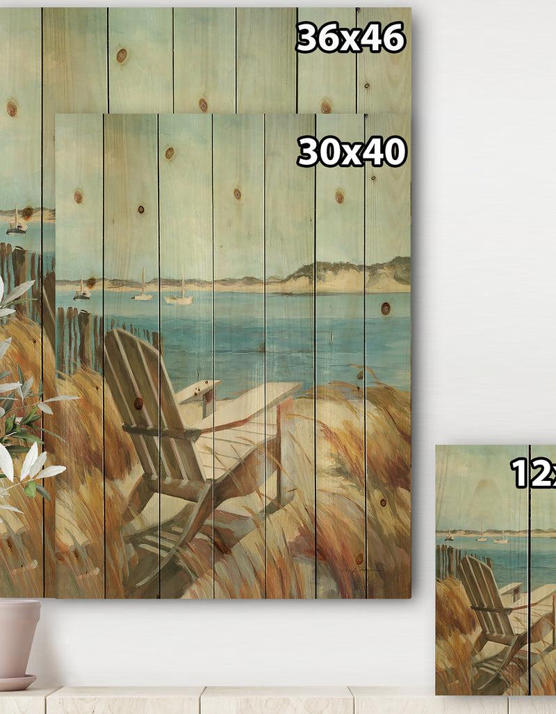 Designq Coastal Chair Relax Beach - Nautical & Coastal Print On Natural Pine Wood