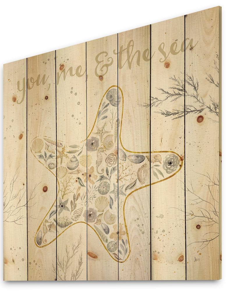 Designq Coastal Floral Blossoms II Neutral - Nautical & Coastal Print On Natural Pine Wood