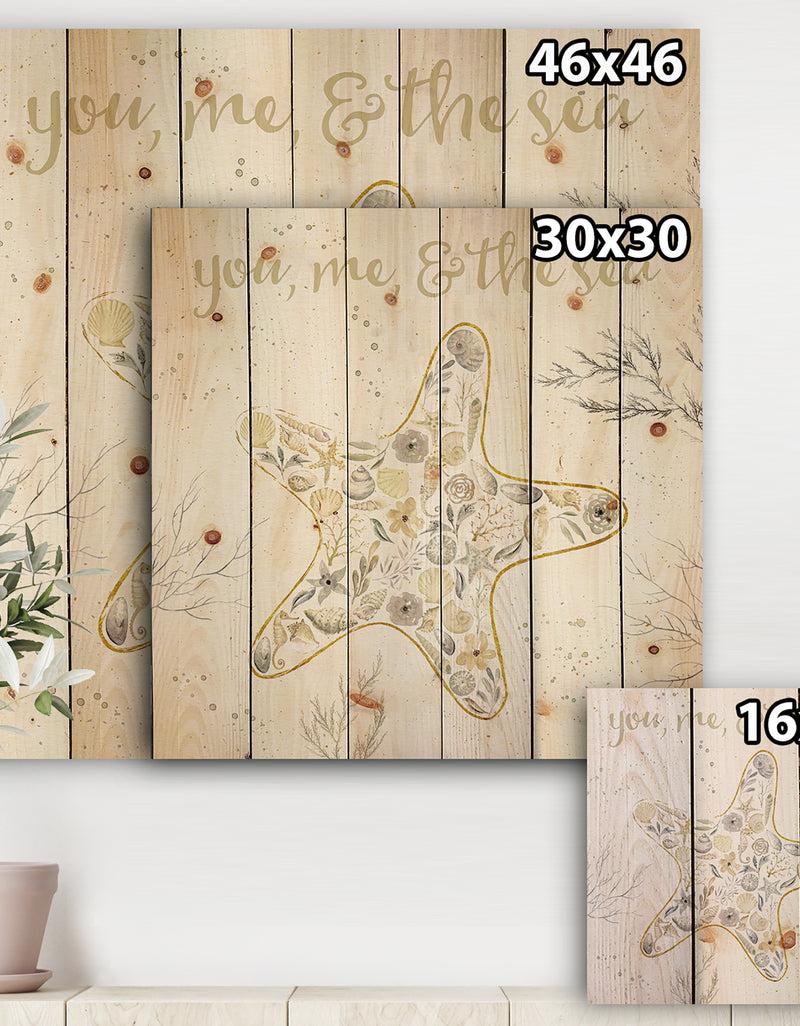 Designq Coastal Floral Blossoms II Neutral - Nautical & Coastal Print On Natural Pine Wood