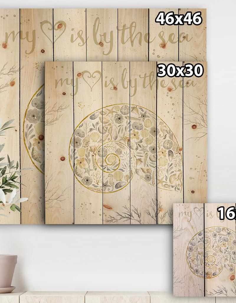 Designq Coastal Floral Blossoms III Neutral - Nautical & Coastal Print On Natural Pine Wood