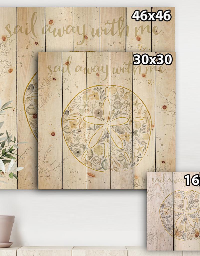 Designq Coastal Floral Blossoms IV Neutral - Nautical & Coastal Print On Natural Pine Wood