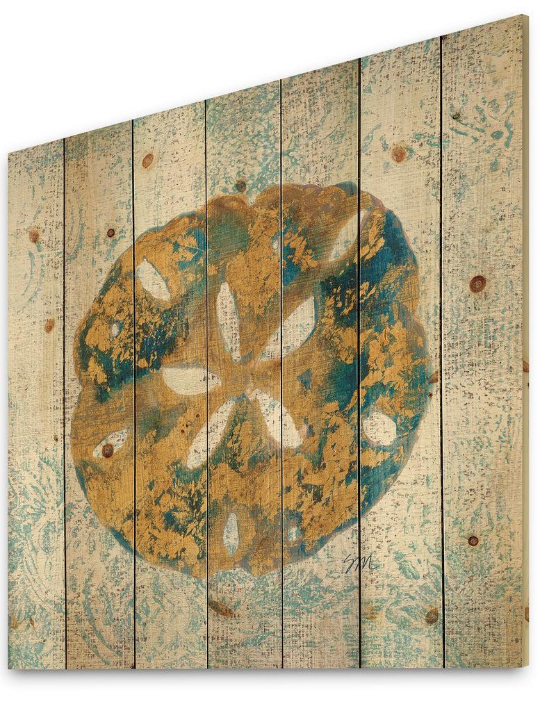 Designq Coastal Pastel Seashells II - Vintage Nautical Print On Natural Pine Wood
