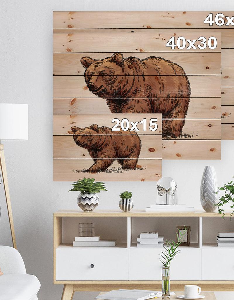 Designq Color Engrave Isolated Grizzly Bear - Animals Painting Print On Natural Pine Wood