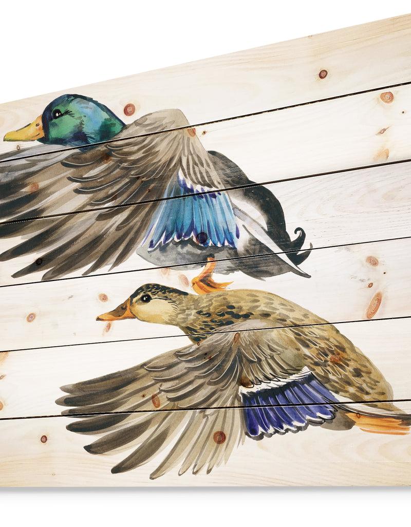 Designq Colored Duck Isolated On White Background - Sketch Of Farmhouse Animals Of Painting Print On Natural Pine Wood