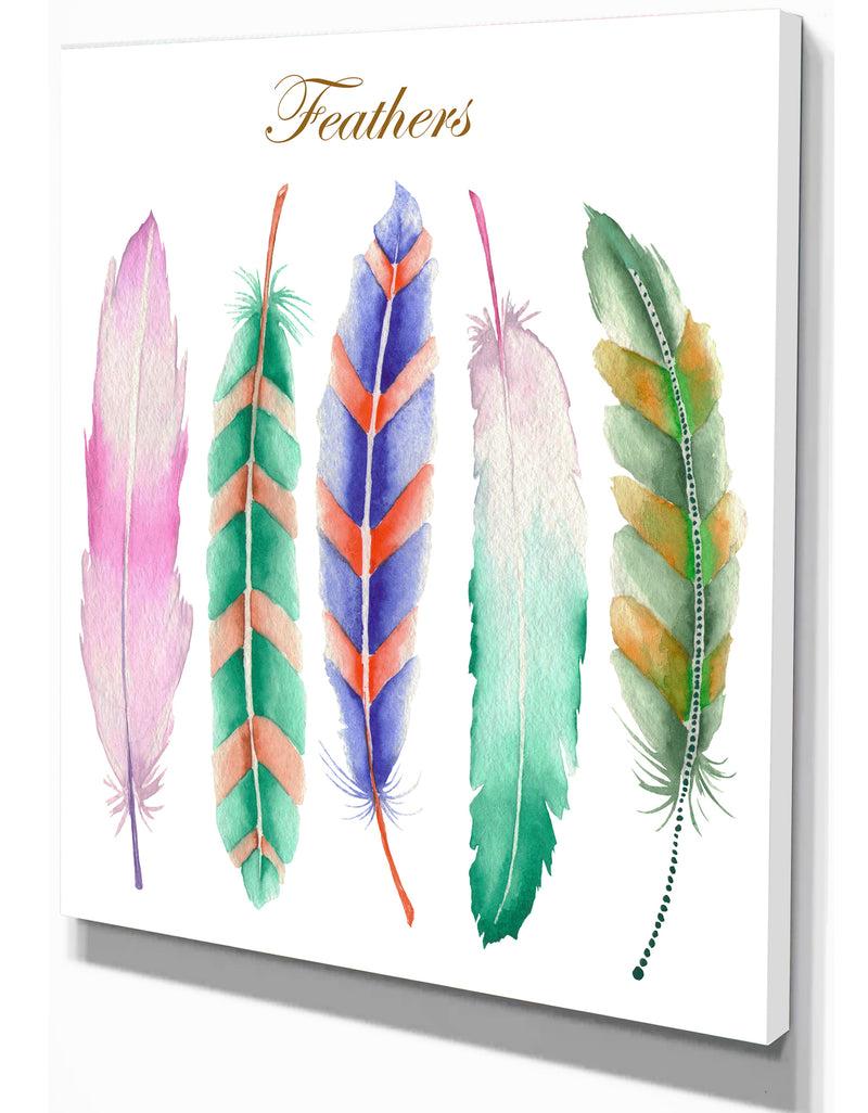 Designq Colored Feathers - Animals Painting Print On Wrapped Canvas