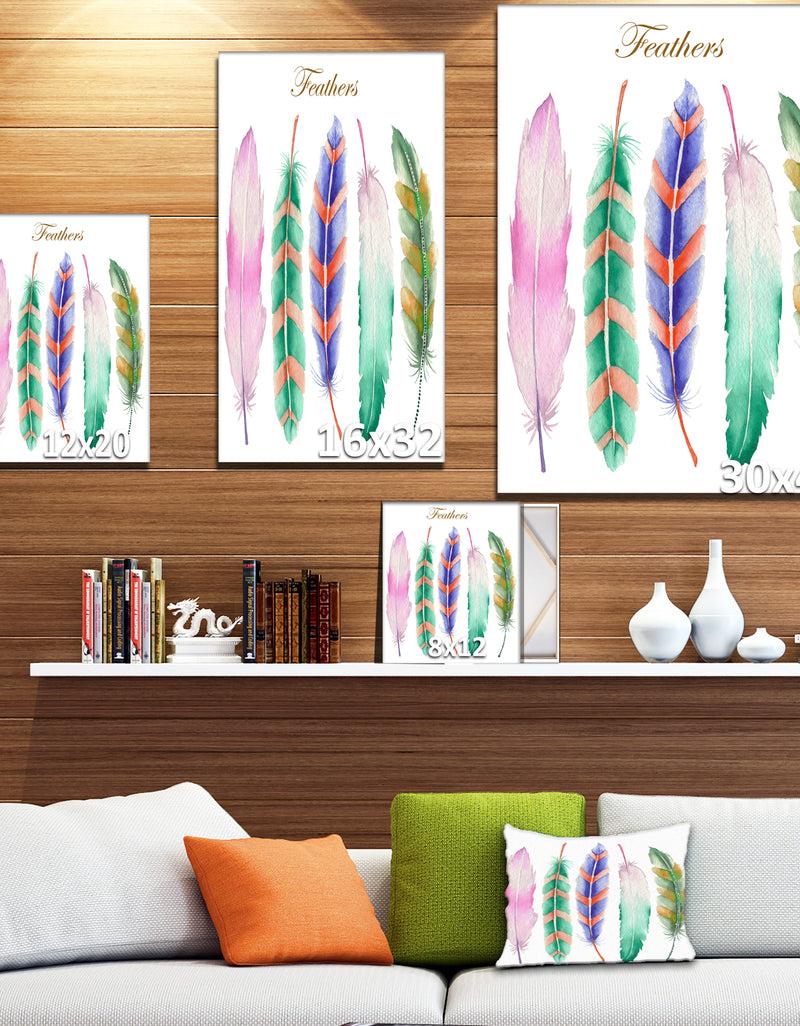 Designq Colored Feathers - Animals Painting Print On Wrapped Canvas