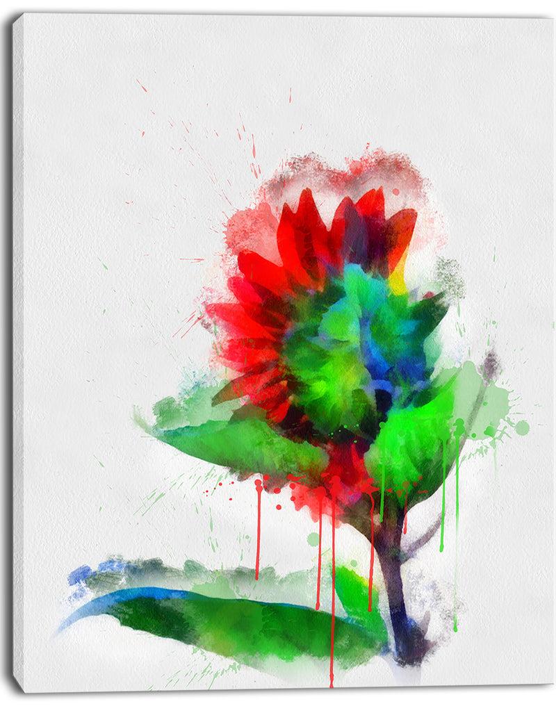 Designq Colorful Flower Stem With Splashes - Large Floral Canvas Artwork