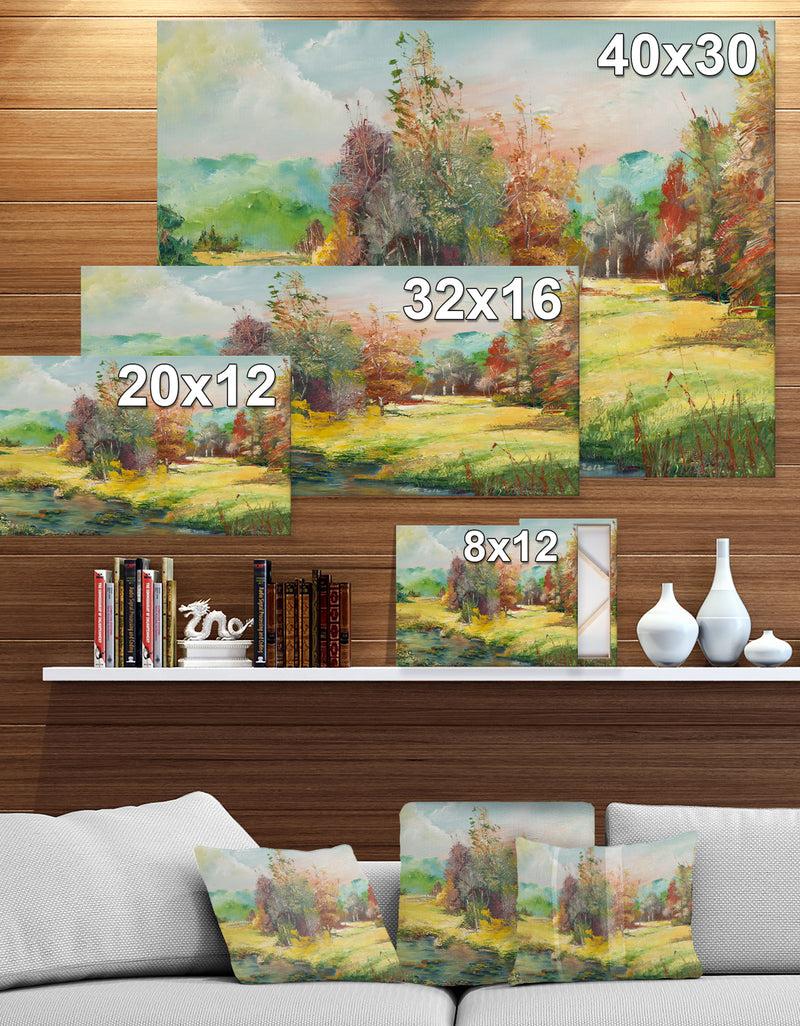 Designq Colorful Forest In River Side - Floral Painting Print On Wrapped Canvas