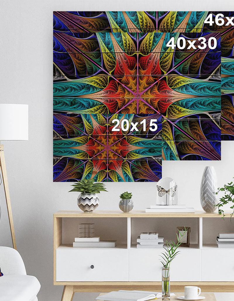 Designq Colorful Fractal Stained Glass - Abstract Print On Natural Pine Wood