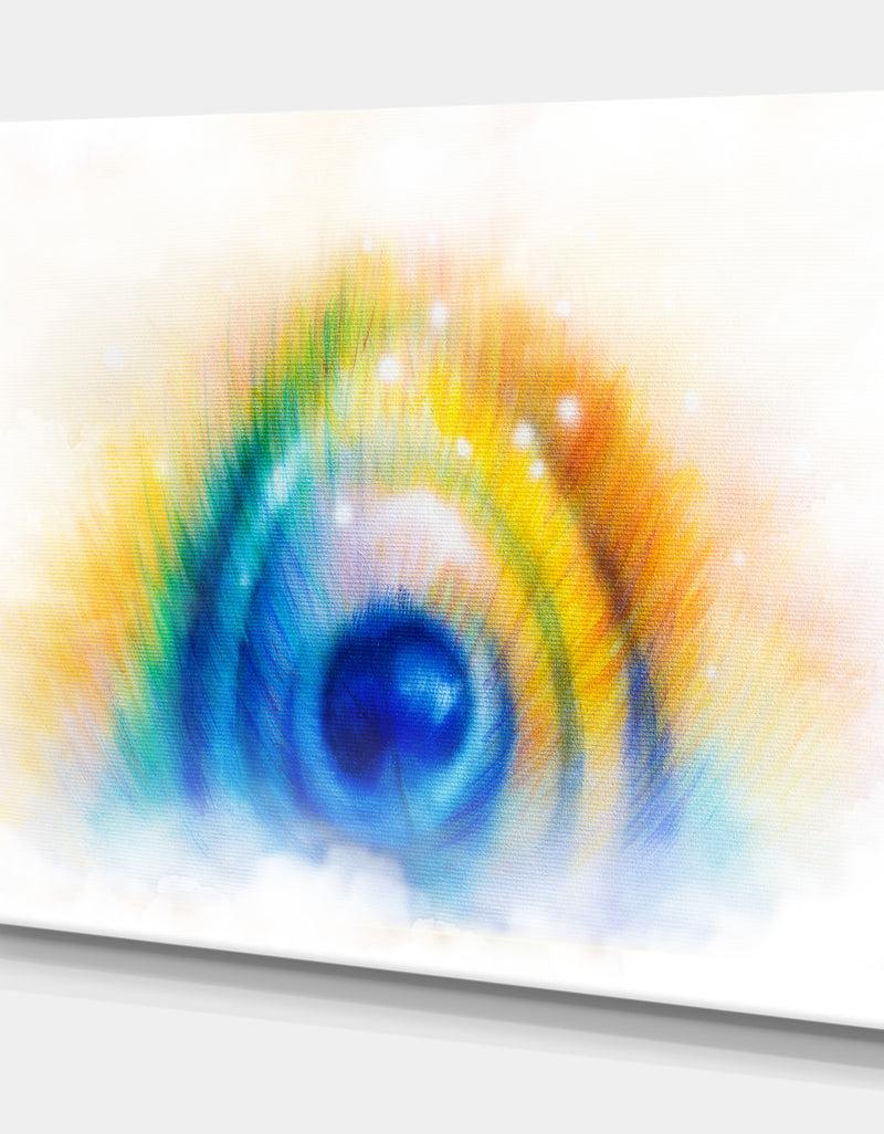 Designq Colorful Peacock Feather - Abstract Painting Print On Wrapped Canvas
