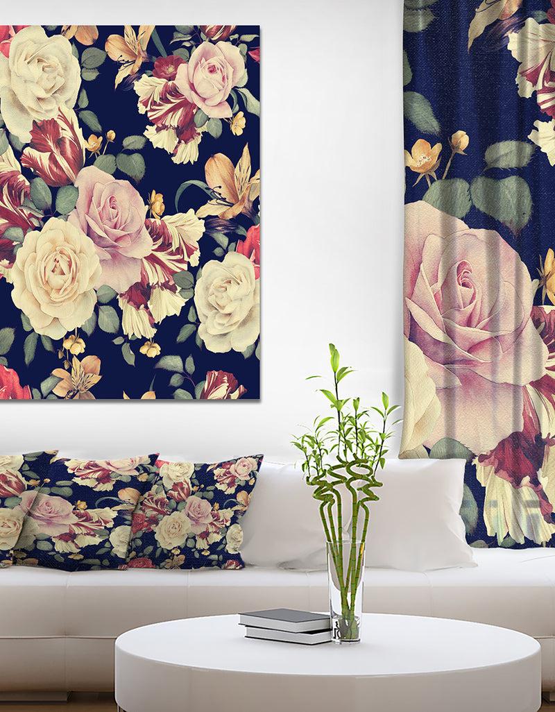 designq Colorful Roses Floral Pattern - Floral Painting Print on Wrapped Canvas