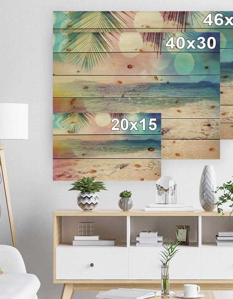 Designq Colorful Serenity Tropical Beach - Seashore Print On Natural Pine Wood