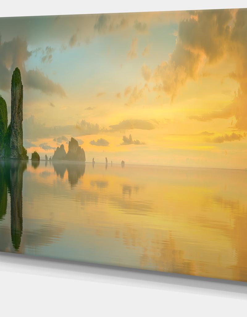 Designq Colorful Sky And Board On Beach - Large Seascape Art Canvas Print