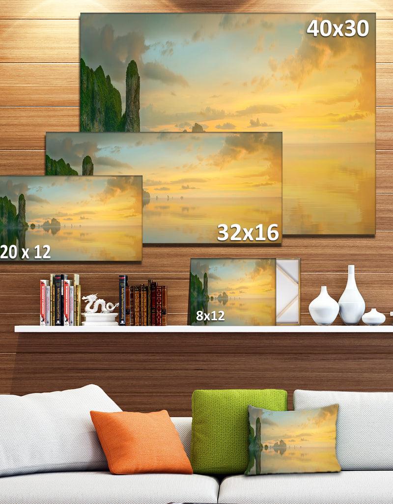 Designq Colorful Sky And Board On Beach - Large Seascape Art Canvas Print