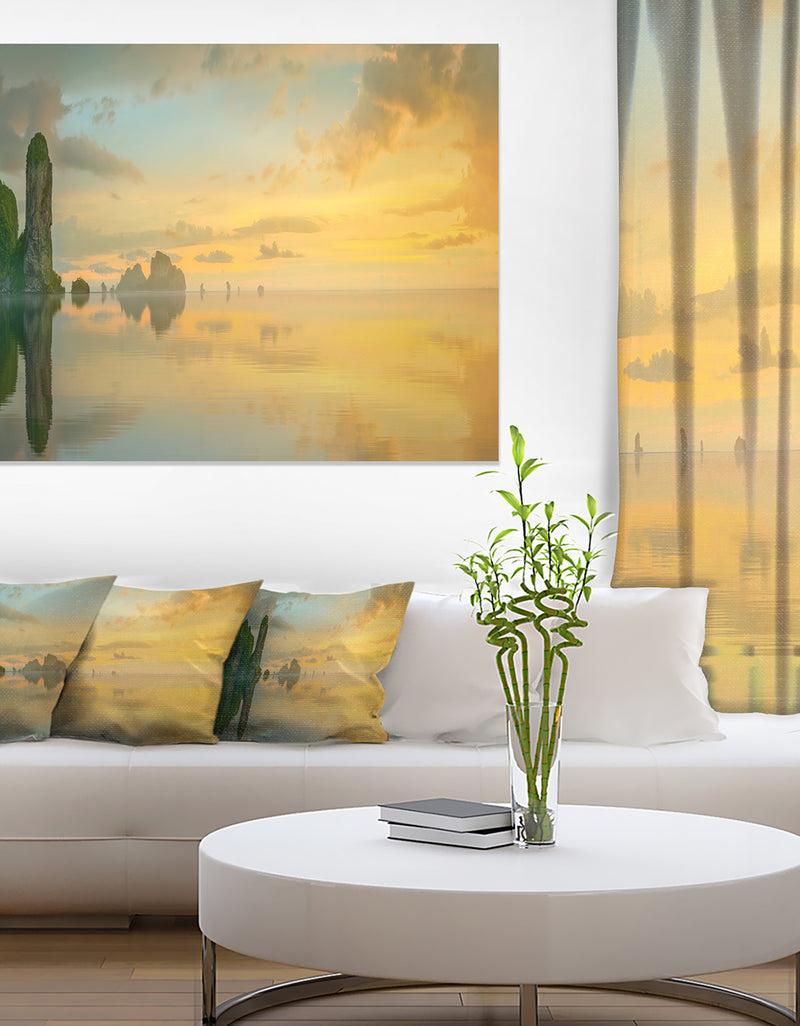 designq Colorful Sky and Board on Beach - Large Seascape Art Canvas Print