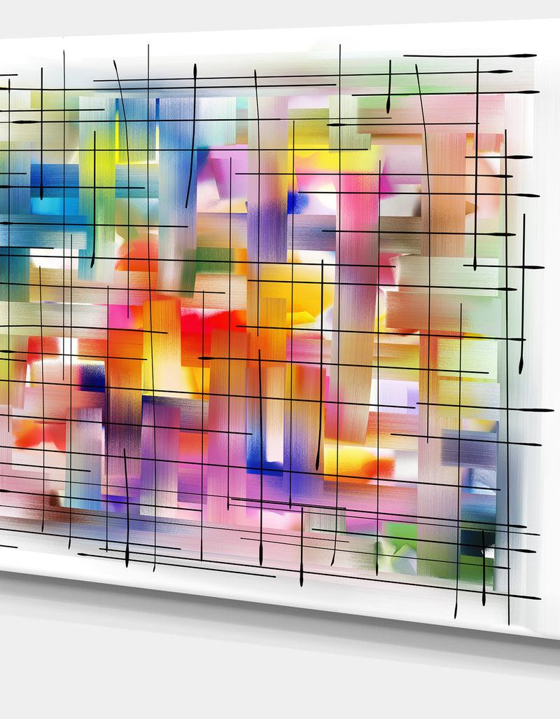 Designq Colorful Stain Design With Grid - Abstract Painting Canvas Print