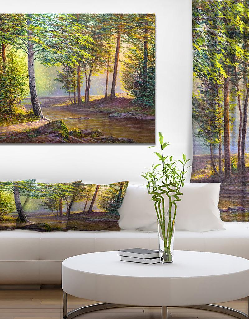 designq Colorful Summer Sunset with Watefall - Forest Landscapes Photographic on wrapped Canvas