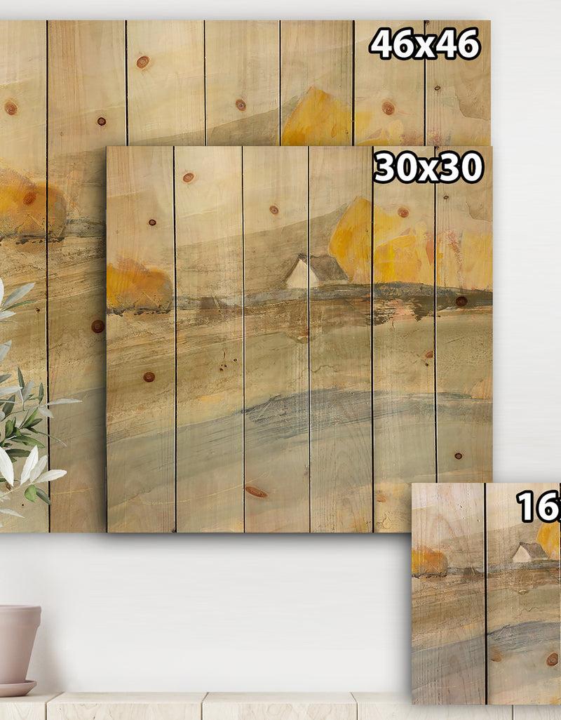 Designq Coming On Farmhouse Landscape - Traditional Print On Natural Pine Wood
