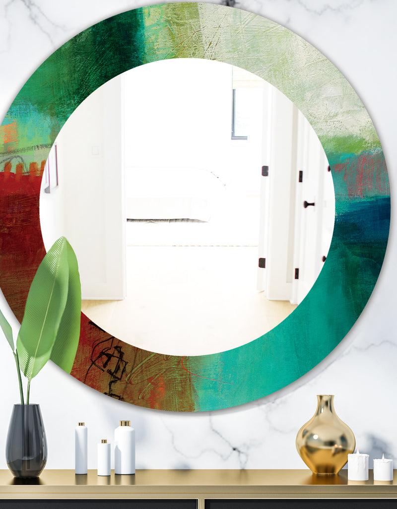 designq Copper Grove Beilstein Abstract Round Blue and Red Framed Mirror