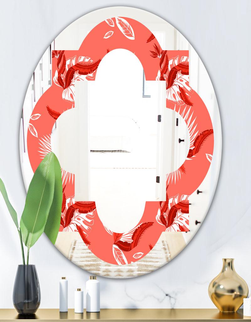 Designq Coral Flowers Of Bird Of Paradise - Modern Round Or Oval Wall Mirror - Quatrefoil