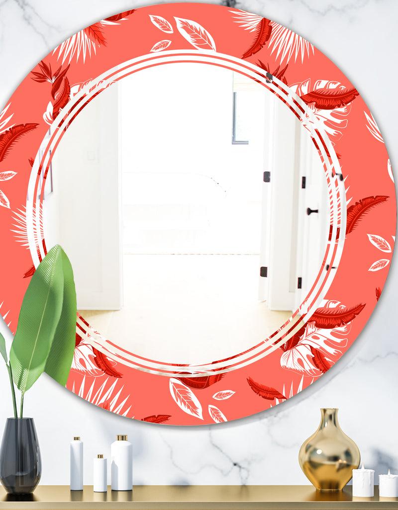 designq Coral Flowers Of Bird Of Paradise - Modern Round or Oval Wall Mirror - Triple C