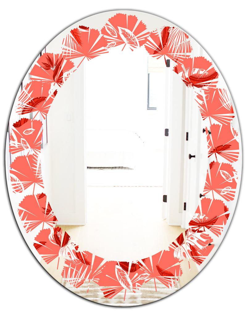 Designq Coral Flowers Of Bird Of Paradise - Modern Round Or Oval Wall Mirror - Leaves