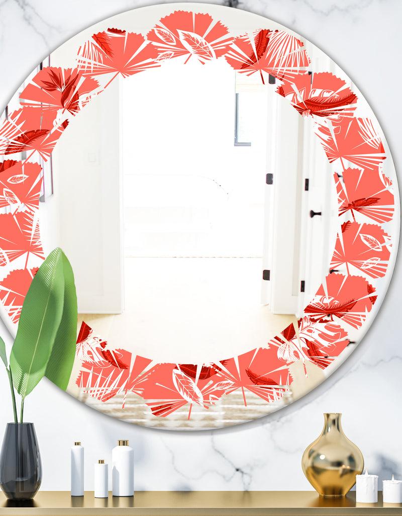 designq Coral Flowers Of Bird Of Paradise - Modern Round or Oval Wall Mirror - Leaves