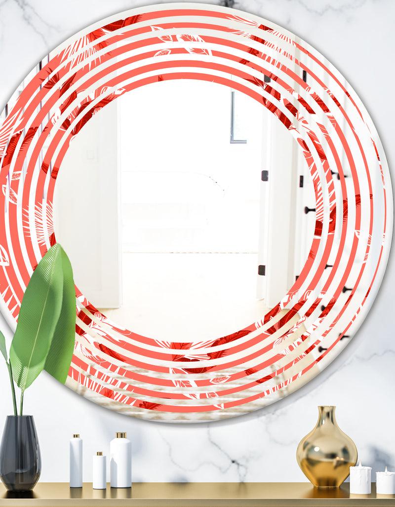 designq Coral Flowers Of Bird Of Paradise - Modern Round or Oval Wall Mirror - Wave