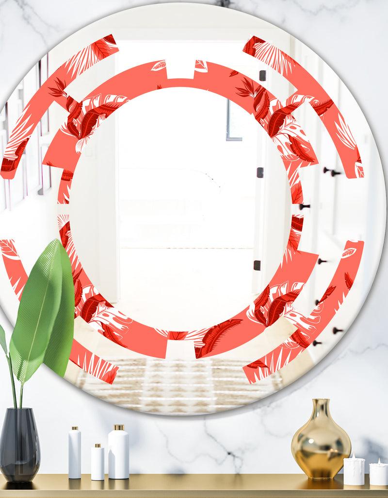 designq Coral Flowers Of Bird Of Paradise - Modern Round or Oval Wall Mirror - Space