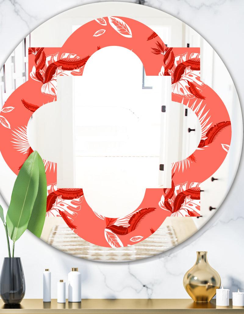 designq Coral Flowers Of Bird Of Paradise - Modern Round or Oval Wall Mirror - Quatrefoil