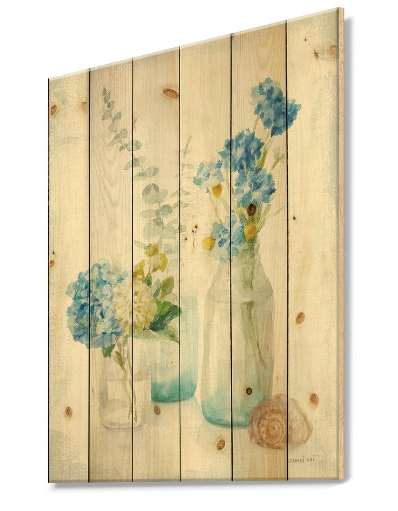 Designq Cottage Florals III - Farmhouse Print On Natural Pine Wood