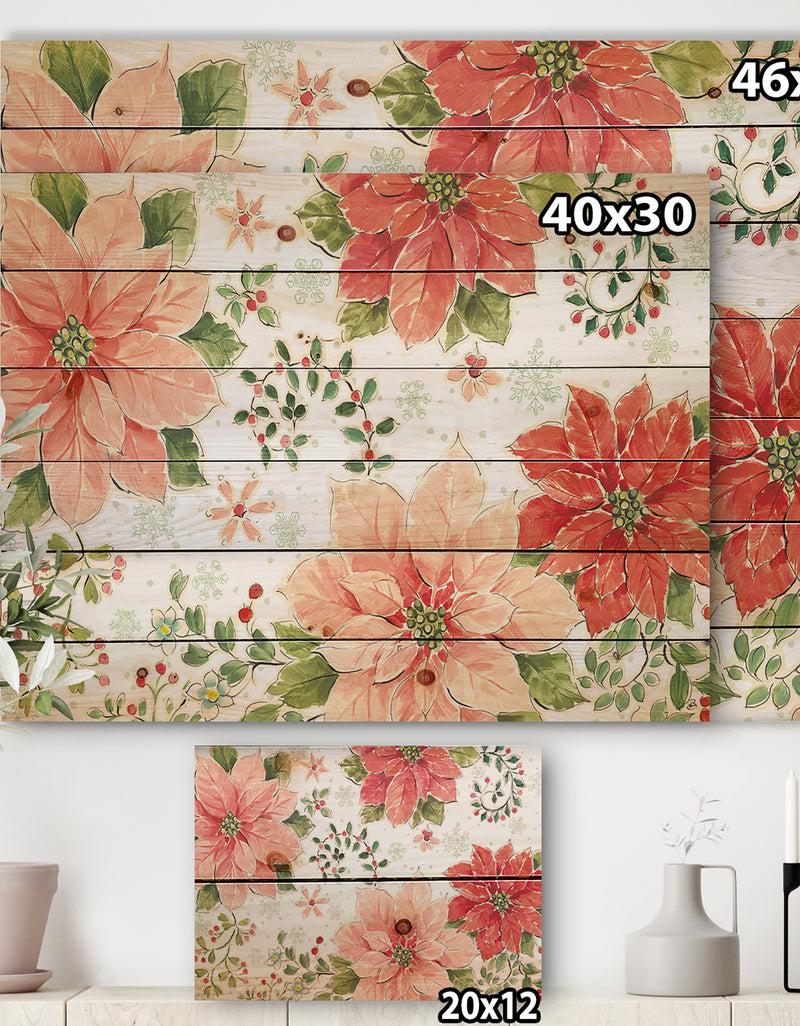 Designq Country Flower Snowflakes I - Farmhouse Print On Natural Pine Wood