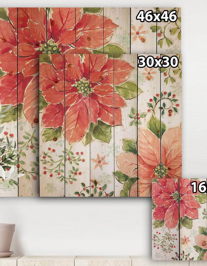Designq Country Flower Snowflakes III - Farmhouse Print On Natural Pine Wood