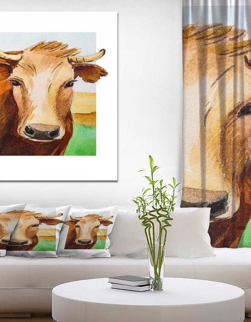 designq Cow Portrait - Farmhouse Animal Painting Print on Wrapped Canvas