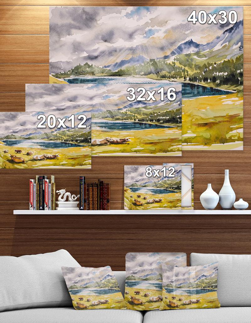 Designq Cows On A Meadow - Farmhouse Animals Painting Print On Wrapped Canvas