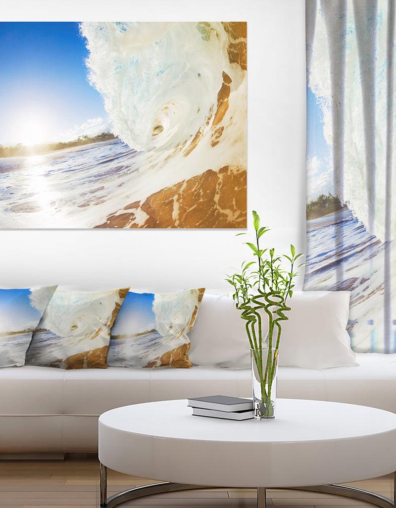 designq Crashing Sandy Ocean Waves - Modern Beach Canvas Art Print