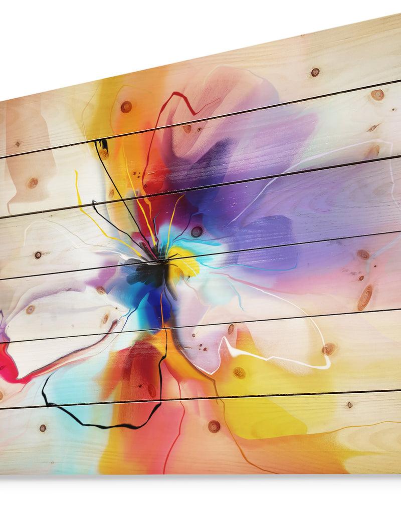 Designq Creative Flower In Multiple Colors - Floral Print On Natural Pine Wood