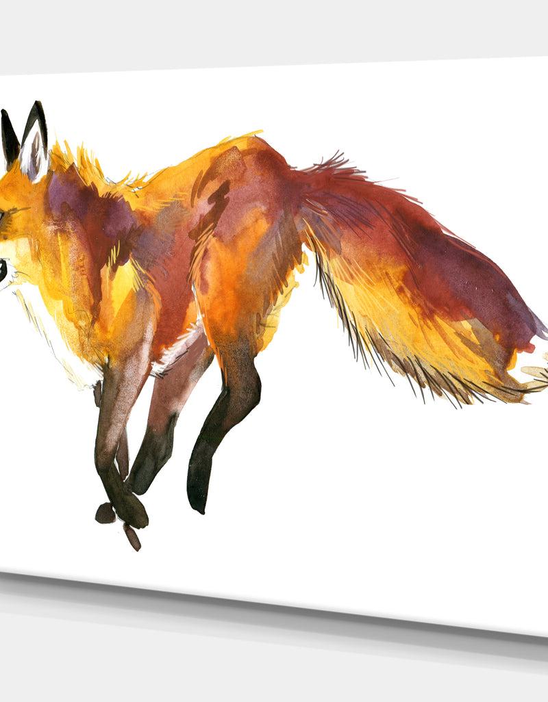 Designq Cute Fox Wtercolor Illustration - Animals Painting Print On Wrapped Canvas