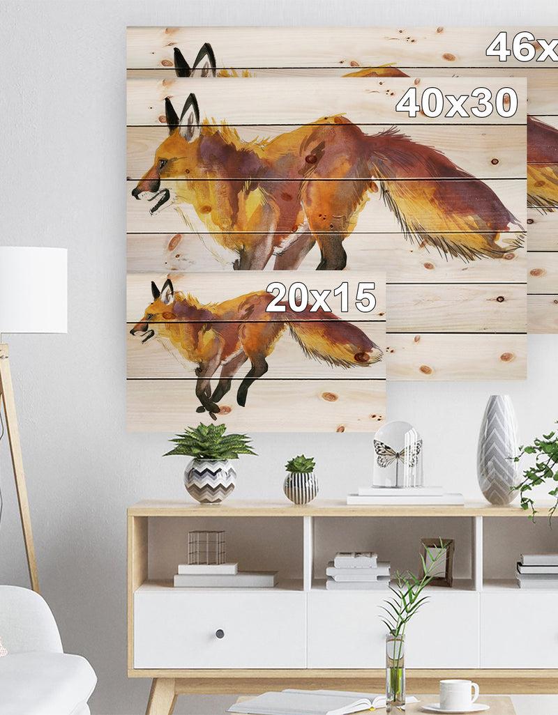 Designq Cute Fox Wtercolor Illustration - Animals Painting Print On Natural Pine Wood