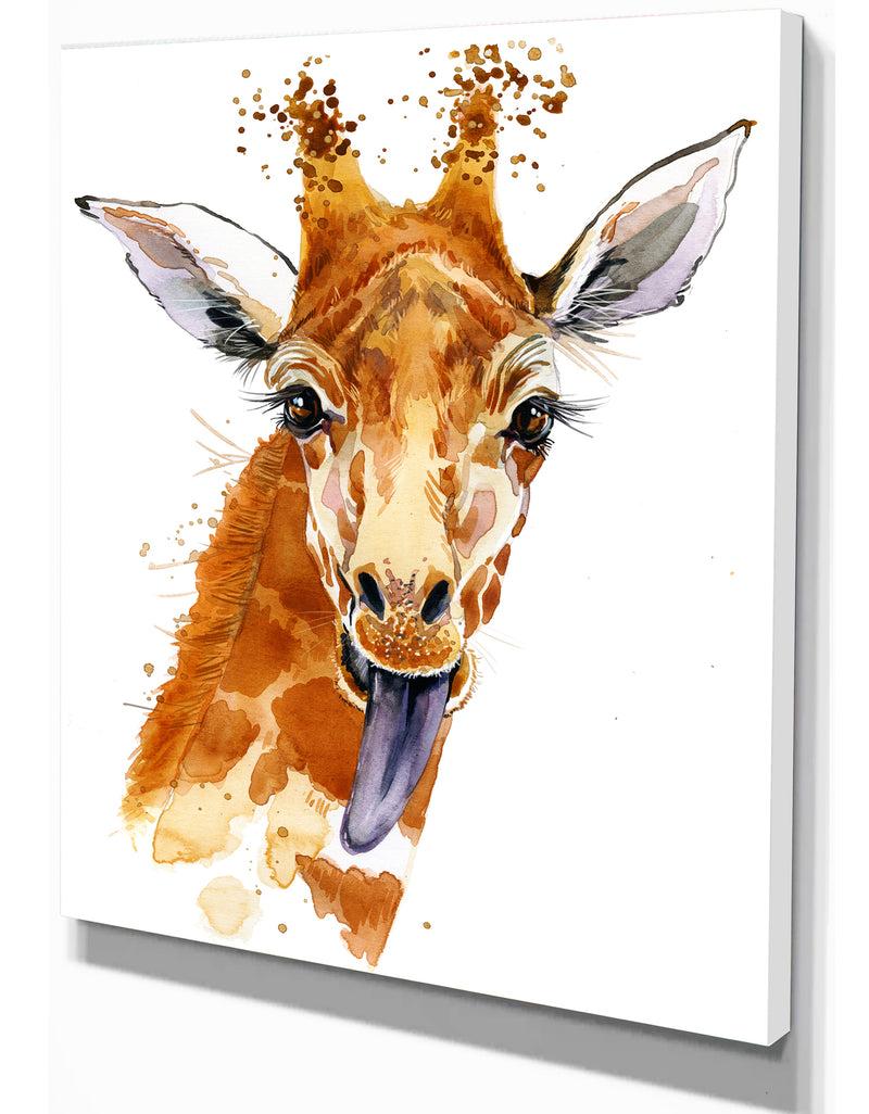 Designq Cute Giraffe Illustration - Animals Painting Print On Wrapped Canvas