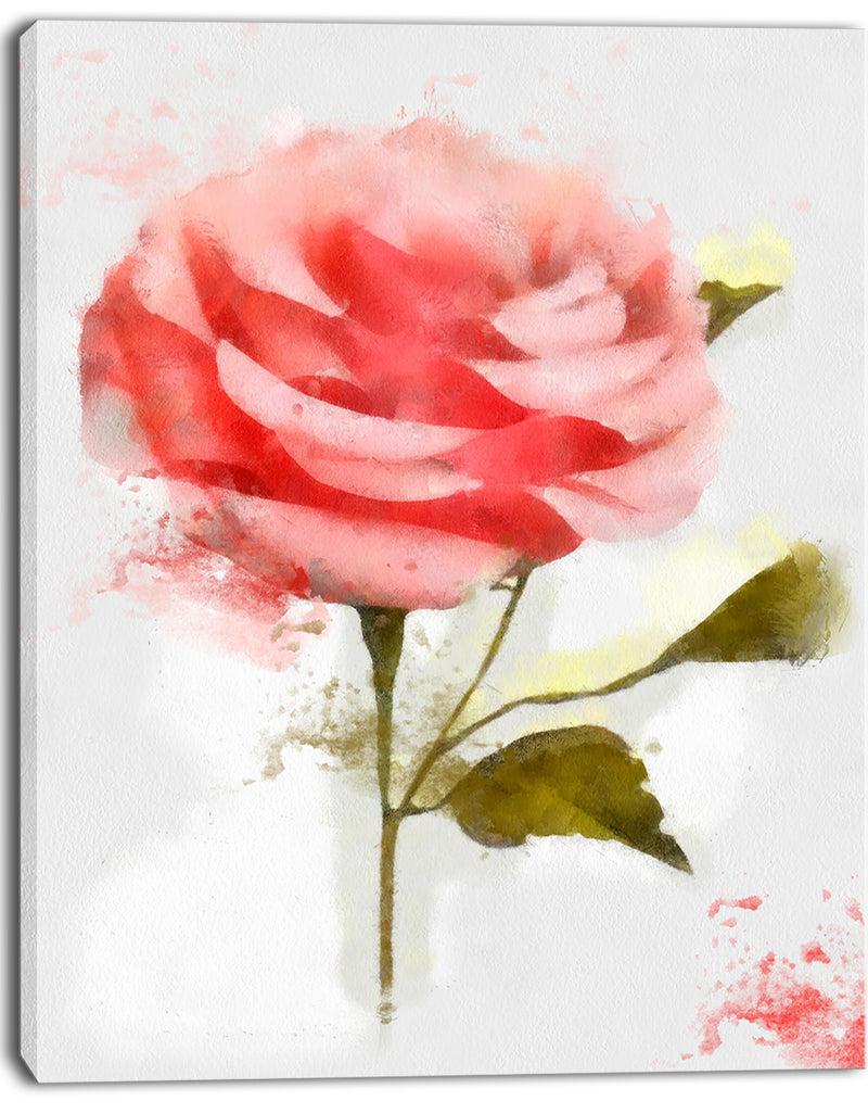Designq Cute Pink Watercolor Rose Sketch - Flowers Canvas Wall Artwork